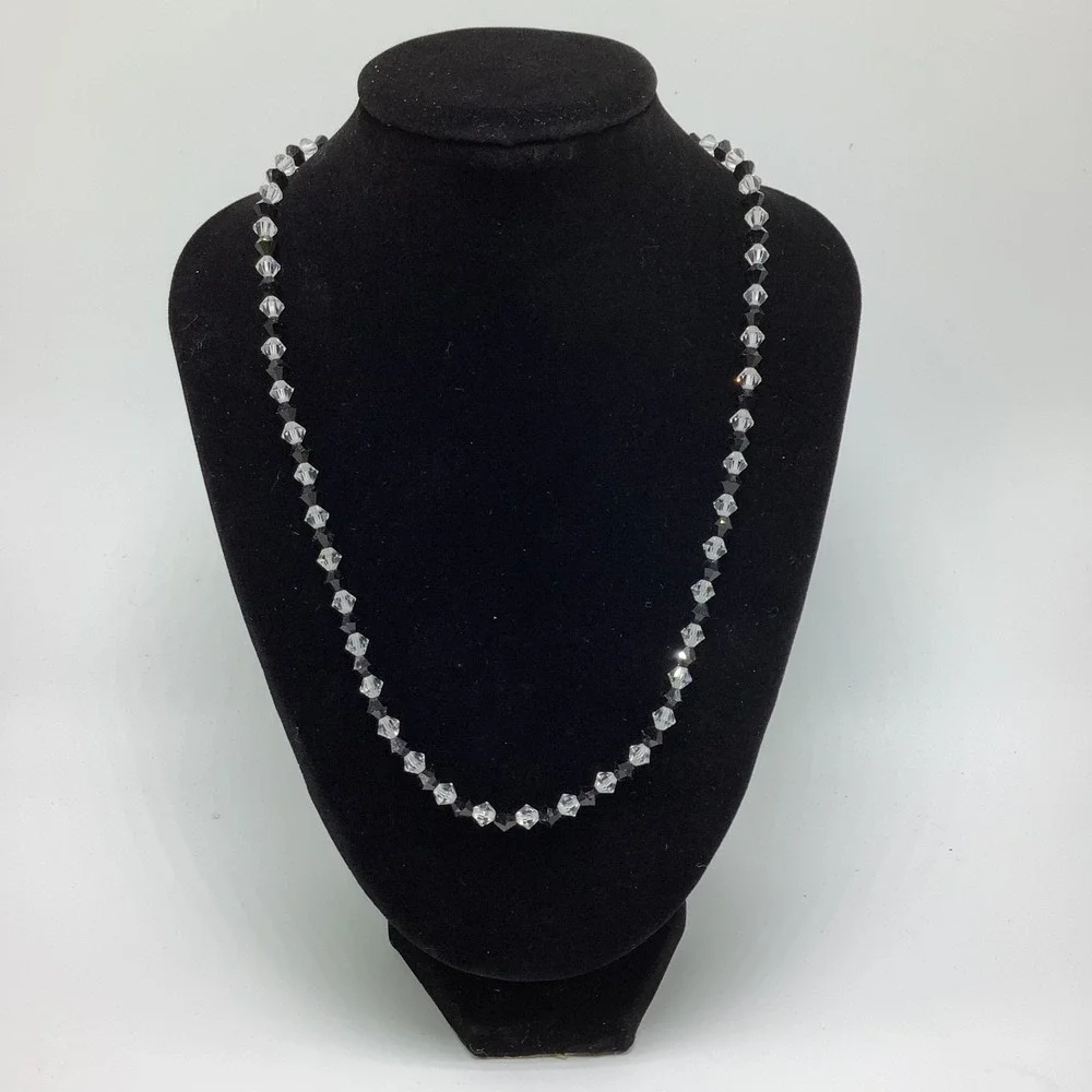 Black‎ & Clear Faceted Beaded Necklace Bicone Crystals